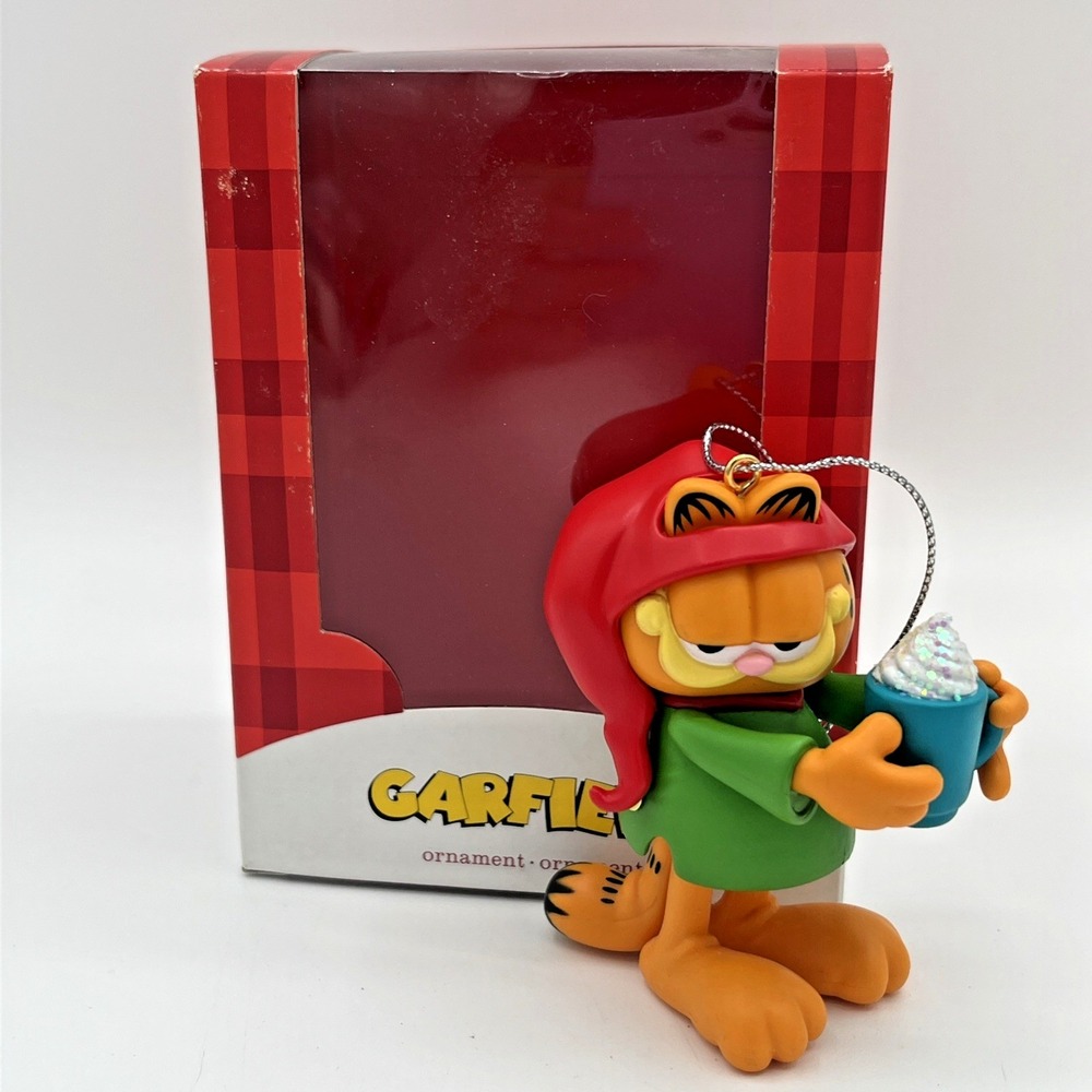 Garfield Christmas Ornament Winter Hat Holding Drink Holiday Tree Decor AG